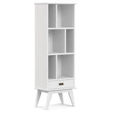 SIMPLIHOME Draper Solid Hardwood 64 inch x 22 inch Mid Century Modern Bookcase and Storage Unit in White for The Living Room, Study Room and Office SIMPLIHOME