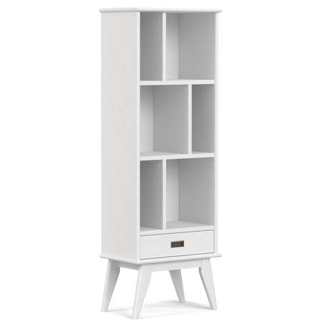 SIMPLIHOME Draper Solid Hardwood 64 inch x 22 inch Mid Century Modern Bookcase and Storage Unit in White for The Living Room, Study Room and Office SIMPLIHOME