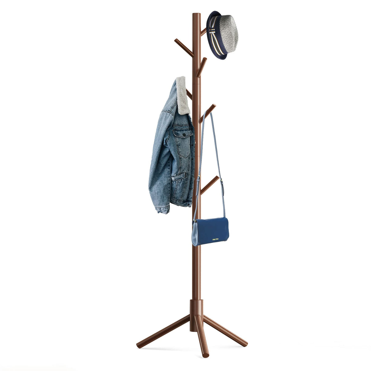 Hupmad Wooden Tree Coat Rack Stand,Sturdy Freestanding Coat Rack with 8 Hooks,3 Adjustable Height for Child Adult,Wood Coat Stand Tree Fits Entryway Bedroom Office for Bags,Hats Hupmad