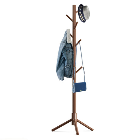 Hupmad Wooden Tree Coat Rack Stand,Sturdy Freestanding Coat Rack with 8 Hooks,3 Adjustable Height for Child Adult,Wood Coat Stand Tree Fits Entryway Bedroom Office for Bags,Hats Hupmad
