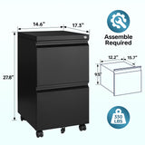 MIIIKO 2 Drawer File Cabinet on Wheels, Home Office Mobile Under Desk with Lock, Vertical Files Drawers for Legal/Letter/A4 MIIIKO