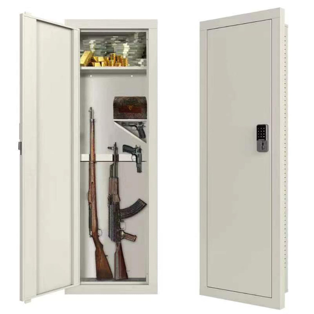 In Wall Safe Between the Studs, 53" Tall Wall Safes, Hidden Gun Safe Recessed Wall Safe Cabinet with Removable Shelf & Digital Keypad, Security Wall Safe for Home Guns Money Valuables TOPKEY