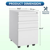 AFAIF 3 Drawer Mobile File Cabinet with Lock, Rolling File Cabinet for Home Office, Under Desk Small File Cabinet, Metal Vertical White Filing Cabinet for Legal/Letter/A4 File, Not Assembled AFAIF