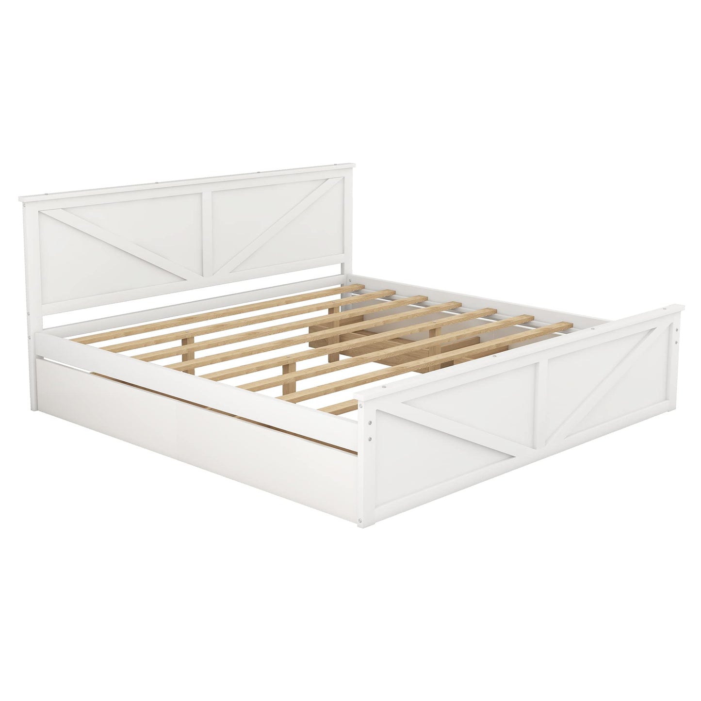 LZ LEISURE ZONE King Size White Wooden Platform Bed with 4 Storage Drawers and Headboard - WoodArtSupply