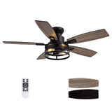 46 Inch Flush Mount Ceiling Fans with Lights and Remote Control, Low Profile Farmhouse Ceiling Fan for Bedroom Living Room and Patio, Black Caged Ceiling Fan for Indoor and Outdoor LuminFan