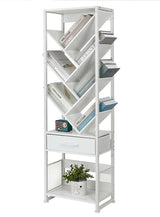 ZEXVIDA Bookshelf with Drawer,10 Tier Tree Bookcase Retro Floor Standing Bookshelves,Tall Wood Bookcases with Cabinet Storage Organizer for Living Room, Bedroom & Home Office, White ZEXVIDA