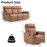 Manual Recliner Sofa Furniture Set for Living Room, Included Leathaire Nursing Chairs Swivel Glider Recliners, Wall-Hugger 3 Seat Reclining Loveseat, Modern 3-Seater Reclining Sofa Couch, Brown, 1+3 INZOY