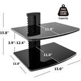 FITUEYES 2 Tiers Floating Shelves for Wall Under TV DVD Shelf Wall Mount Shelves Hold up to 22lbs Tempered Glass for PS4, Xbox, Game Console and Cable Box Black FITUEYES