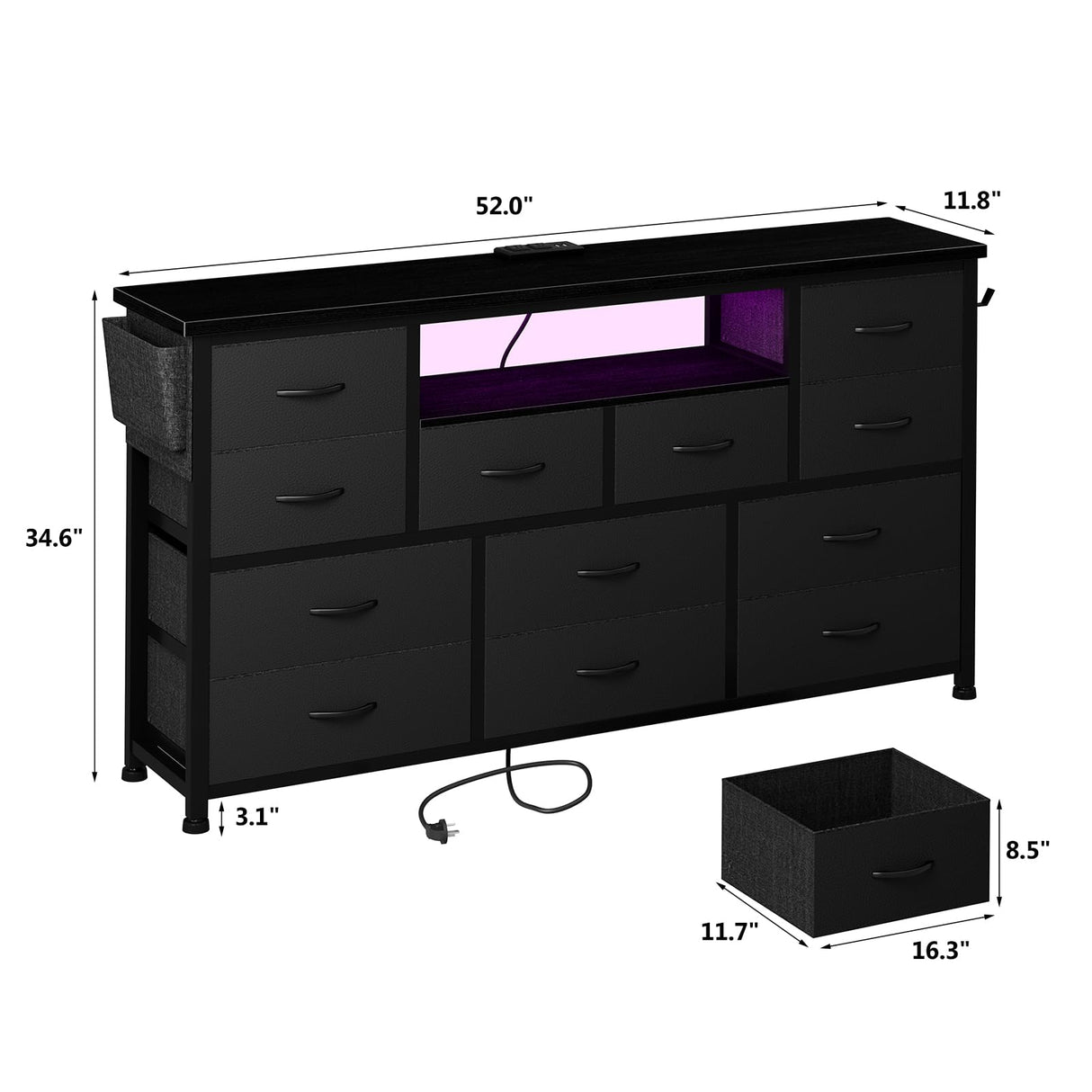 LIVEHOM Dresser TV Stand with Power Outlet & LED for 45'' TV, Long Dresser for Bedroom with 12 Drawers, Wide Console Table for Storage in Closet, Living Room, Entryway, Wood Top LIVEHOM