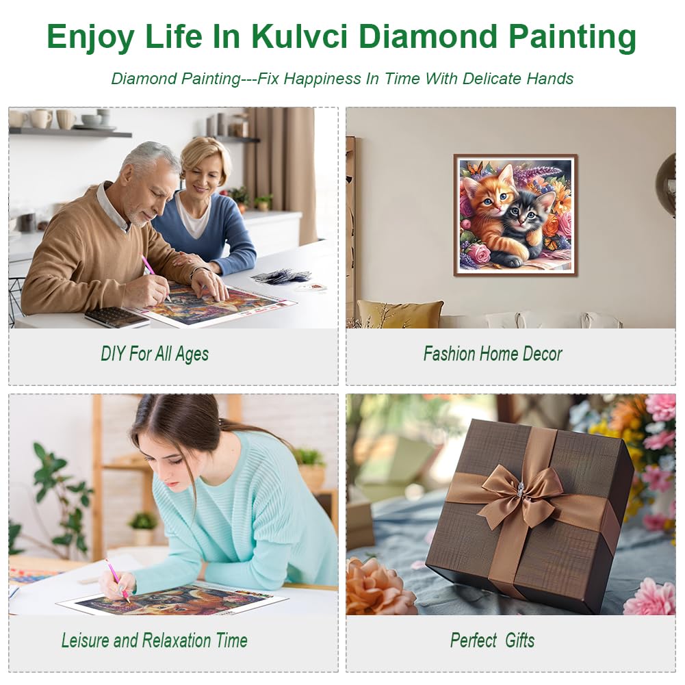 Kulvci Diamond Art Painting Kits for Adults Cat, Diamond Art Kits for Beginners, 5D DIY Full Drill Gem Craft for Home Decor Gift 12x12inch Kulvci
