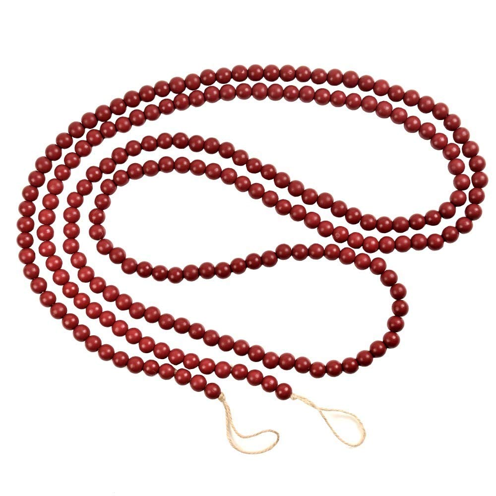 REOVE Christmas Wooden Bead Garland Bright Red Wood Bead Garland Christmas Tree Holiday Decoration (Dark Red, 9 feet) REOVE