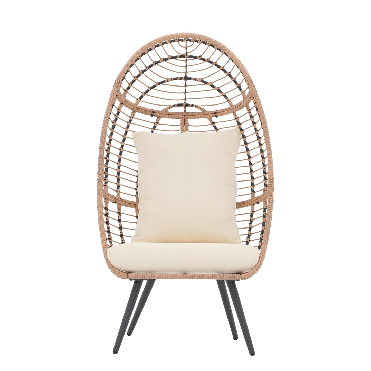 Patiorama Wicker Egg Chair Outdoor Indoor, Rattan Lounge Chair for Outside w/Legs Cushion, Basket Wicker Chair for Bedroom Living Room Front Porch Backyard Garden 350 lbs Capacity (Creamy White)