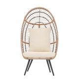 Patiorama Wicker Egg Chair Outdoor Indoor, Rattan Lounge Chair for Outside w/Legs Cushion, Basket Wicker Chair for Bedroom Living Room Front Porch Backyard Garden 350 lbs Capacity (Creamy White) Patiorama