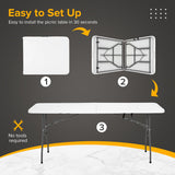 Folding Table 6FT Portable Heavy Duty Plastic Camping Table Foldable Table Plastic Dining Table Indoor Outdoor for Camping, Picnic and Party, White Dopinmin