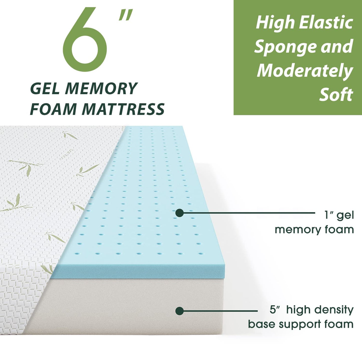 BestMassage 6 in Gel Memory Foam Mattress Mattresses for Cool Sleep & Pressure Relief,Medium Firm Mattresses CertiPUR-US Certified/Bed-in-a-Box,King