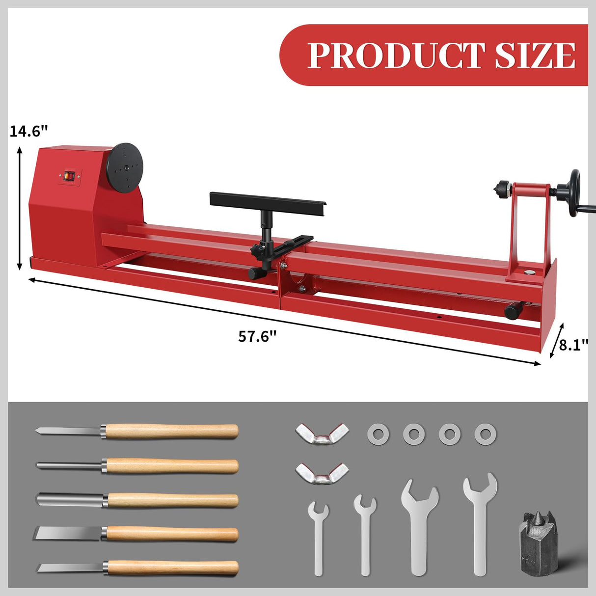 HAowosi Upgraded Wood Lathe 14" x 40", Power Wood Turning Lathe Adjustable 4 Speed 810/1180/1700/2480RPM, Benchtop Mini Wood Lathe with 5 Chisels for Woodworking HAowosi