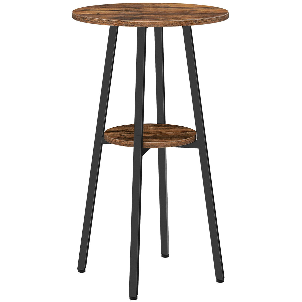 HOOBRO 2-Tier Rustic Brown Round Pub Table with Storage – 37.4" High Bistro Table for Small Spaces HOOBRO