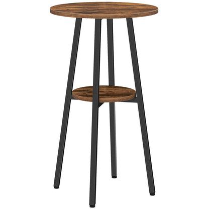 HOOBRO Bar Table, Round Pub Table, 2-Tier Bistro Table with Storage, 37.4" High Top Table for Small Spaces, Cocktail Table with Top Particleboard for Kitchen, Easy to Assemble, Rustic Brown BF55BT01