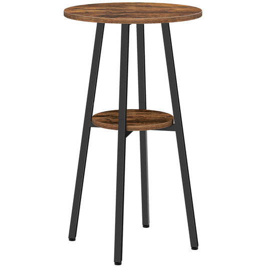 HOOBRO 2-Tier Rustic Brown Round Pub Table with Storage – 37.4" High Bistro Table for Small Spaces