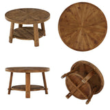 LITTLE TREE Solid Wood Coffee Table with Storage, 2-Tier Farmhouse Round Coffee Table for Living Room, Easy Assembly (Rustic Wood Color) LITTLE TREE