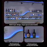 Modern Wall Mounted Wine Rack w/LED Light, Metal Wall Bar Shelves Storage Holder w/Glass Holder, Hanging Large Liquor Shelf for Liquor Bottles for Home Bar Dining Room(Yellow light,200CM/78.7IN) IRHIGBGX