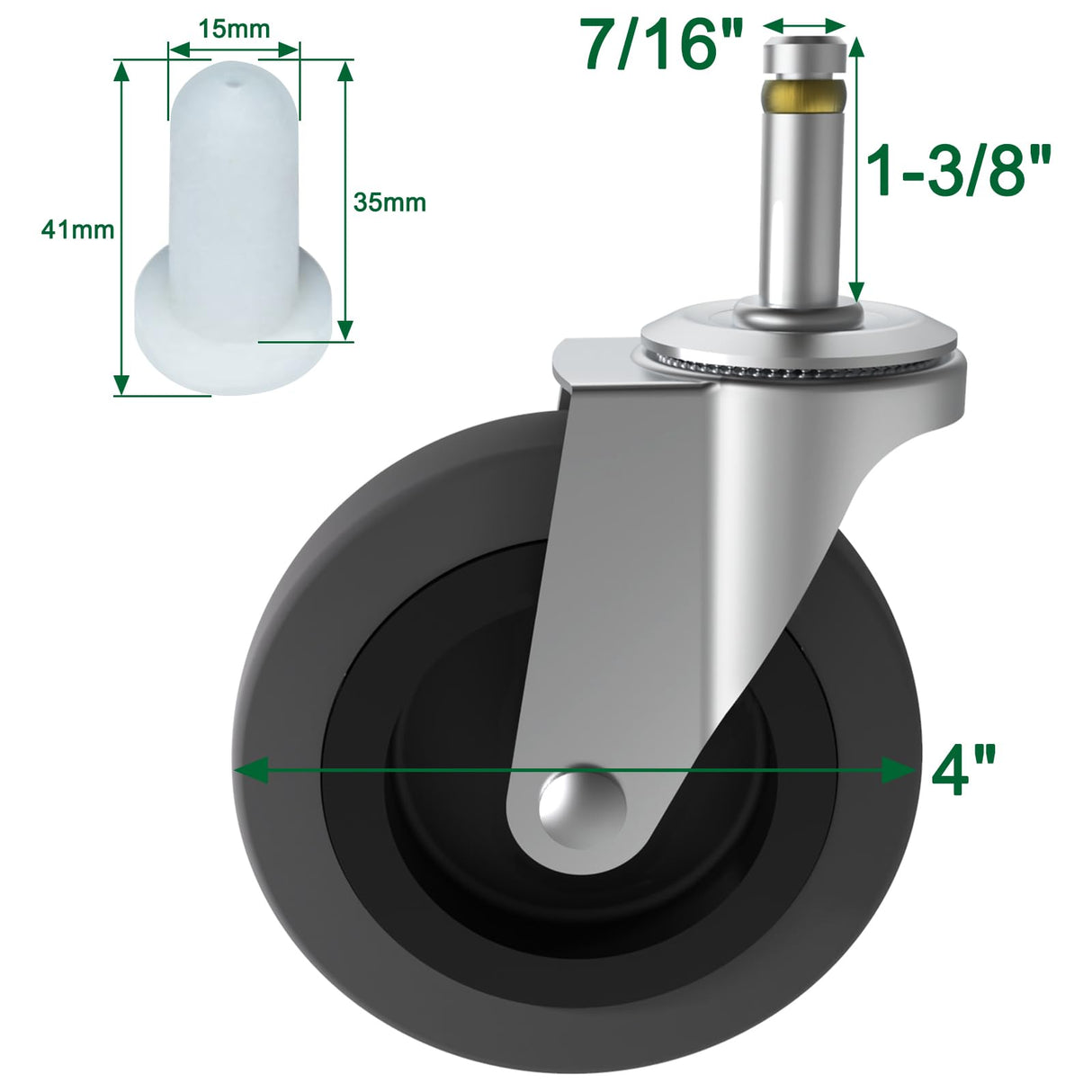 4 Inches Stem Caster Wheels,7/16-Inch Stem Diameter Swivel Rubber Casters,Heavy Duty TPR Replacement Wheels for Rubbermaid Mop Bucket Utility Cart Shop Vac Weber Grills - 4 Pack AAGUT