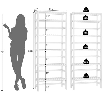 Homykic 6-Tier Adjustable Bamboo Bookcase - 63.4” Tall White Free Standing Storage Shelf - WoodArtSupply