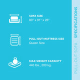 Intex 66552EP Inflatable Pull-Out Sofa: Built-in Cupholder – Velvety Surface – 2-in-1 Valve – Folds Compactly – 46" x 88" x 26" Intex