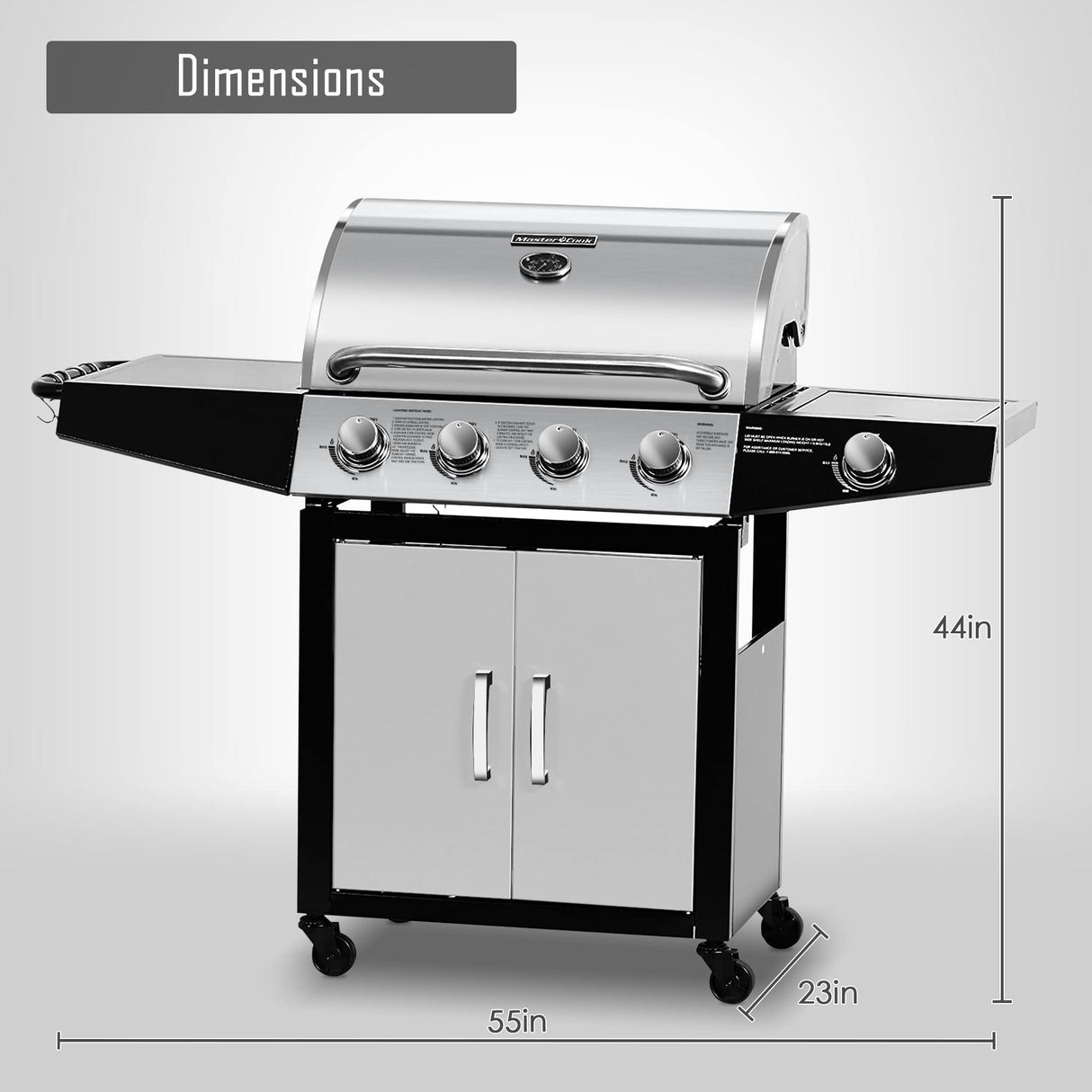 MASTER COOK Gas Grill, BBQ 4-Burner Cabinet Style Grill Propane with Side Burner, Stainless Steel MASTER COOK