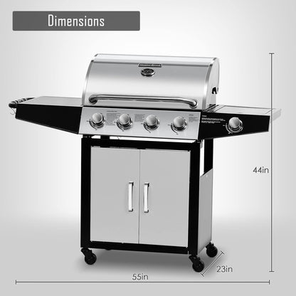 MASTER COOK Gas Grill, BBQ 4-Burner Cabinet Style Grill Propane with Side Burner, Stainless Steel