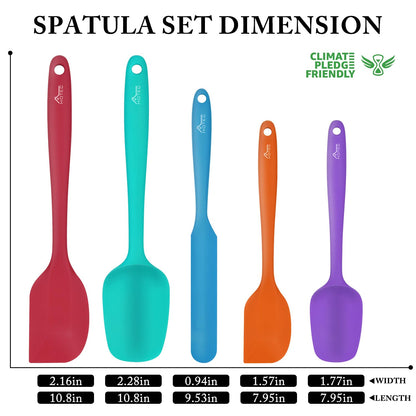 HOTEC Food Grade Silicone Rubber Spatula Set for Baking, Cooking, and Mixing High Heat Resistant Non Stick Dishwasher Safe BPA-Free Multicolor Set of 5