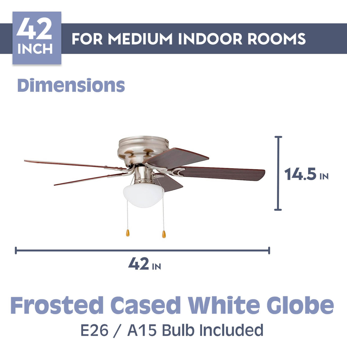 Prominence Home Alvina Traditional 42 Inch Ceiling Fan with Light, LED Flush Mount Ceiling Fan, Indoor Fan with 5 Blades, Walnut Brown and Maple Brown Blade Finish Options, Satin Nickel (80029-01) Prominence Home