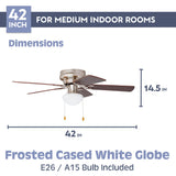 Prominence Home Alvina Traditional 42 Inch Ceiling Fan with Light, LED Flush Mount Ceiling Fan, Indoor Fan with 5 Blades, Walnut Brown and Maple Brown Blade Finish Options, Satin Nickel (80029-01) Prominence Home