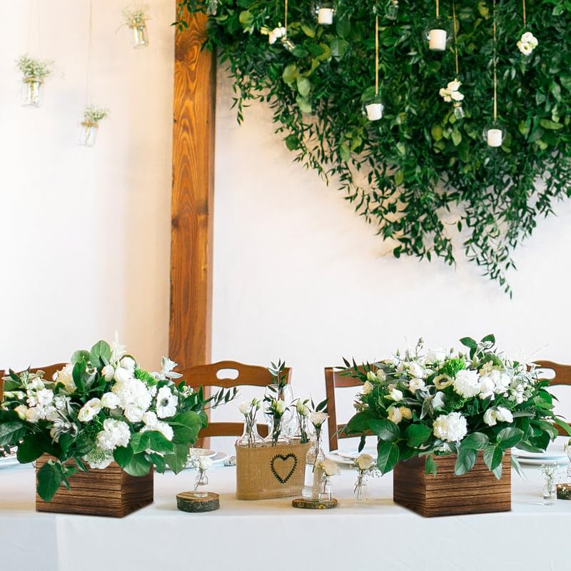 Dandat 12 Set Wood Cube Planter Box Square Wood Vase Rustic Cube Planter Box with Removable Plastic Liner Floral Foam Blocks for Centerpieces Home Wedding Garden Decor, Country Style (Brown) Dandat