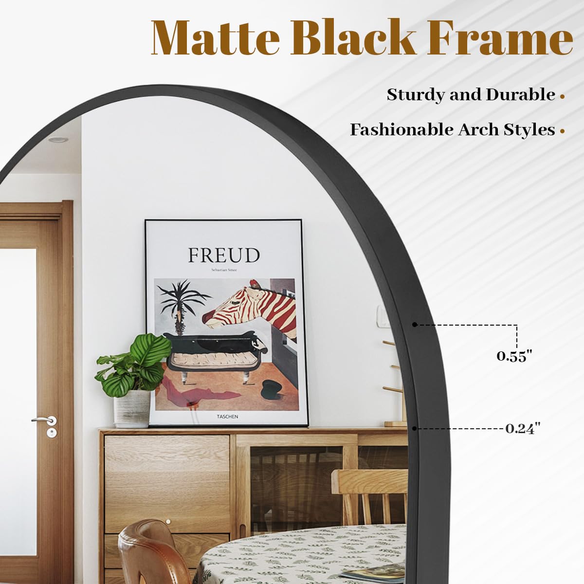 VooBang Arched Wall Mirror, 24 x 36 inch Arch Bathroom Mirror, Wall Mounted Vanity Mirror with Arch Metal Frame, Modern Bathroom Vanity Mirror for Bedroom, Living Room, Hanging or Leaning, Black VooBang