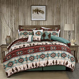 Chezmoi Collection Dune 7-Piece Southwestern Cowboys Aztec Comforter Set - Multicolor Teal Brown Beige Tan Red Printed Washed Microfiber Bedding, Full Chezmoi Collection