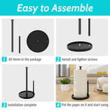 Paper Towel Holder Countertop, Standing Paper Roll Holder with Anti Slip Weighted Base, Stainless Steel Freestanding Paper Towel Holder for Kitchen, Black STWWO