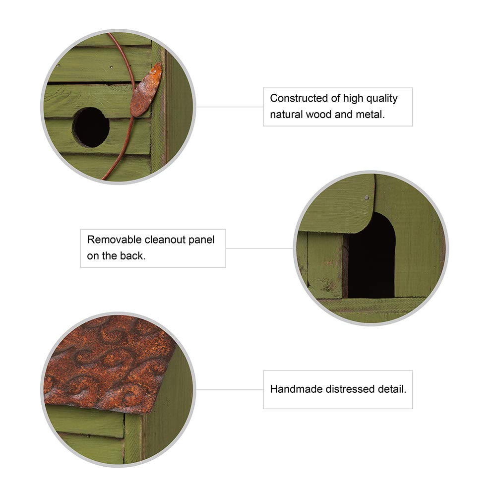 Glitzhome 18" H Green Window-Blinds Distressed Solid Wood Birdhouse for Outside Glitzhome