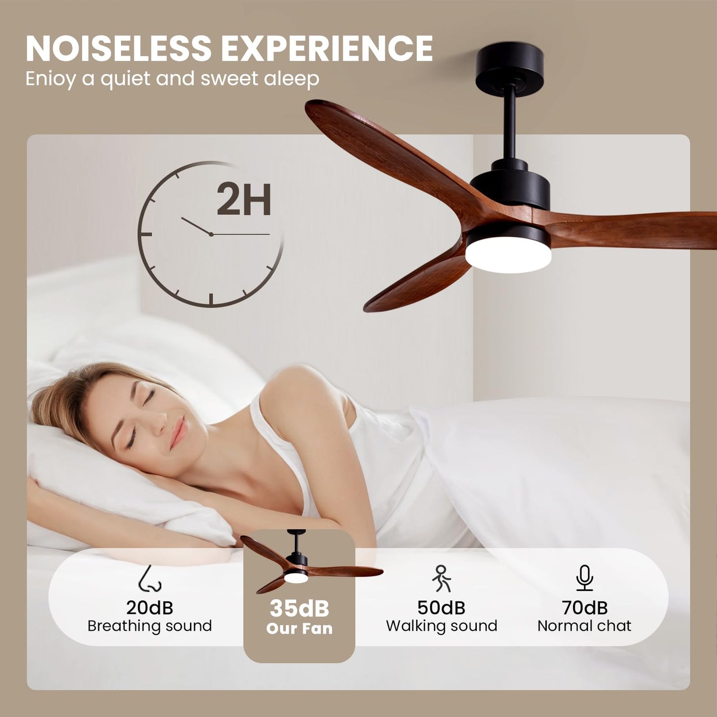 CROSSIO 52" Wood Ceiling Fan with Lights and Remote 3 Blades Modern Ceiling Fan 52inch Dark Brown Wood Fan Large Ceiling Fan with Lights Wooden Ceiling Fan for Bedroom Living Room Farmhouse Patio