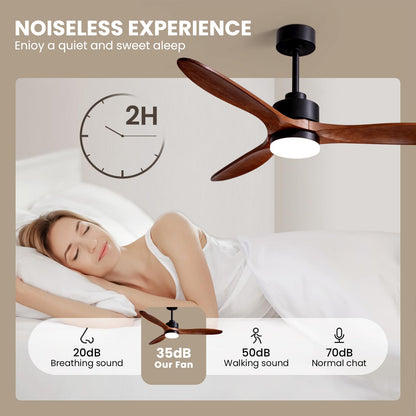 CROSSIO 52" Wood Ceiling Fan with Lights and Remote 3 Blades Modern Ceiling Fan 52inch Dark Brown Wood Fan Large Ceiling Fan with Lights Wooden Ceiling Fan for Bedroom Living Room Farmhouse Patio