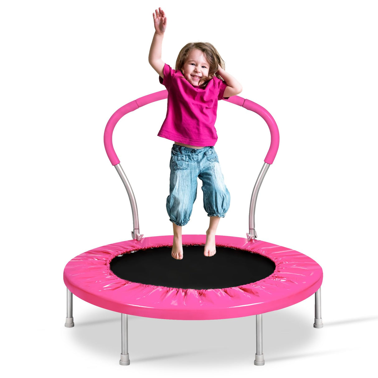 Lyromix 36 Inch Mini Trampoline for Kids, Indoor Toddler Rebounder Trampoline with Handle, Pink Lyromix