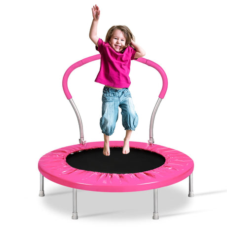 Lyromix 36 Inch Mini Trampoline for Kids, Indoor Toddler Rebounder Trampoline with Handle, Pink Lyromix