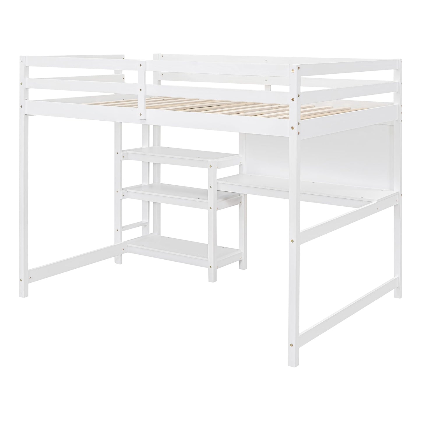 Full Size Loft Bed with Desk and Storage Solutions in White by Bellemave - WoodArtSupply