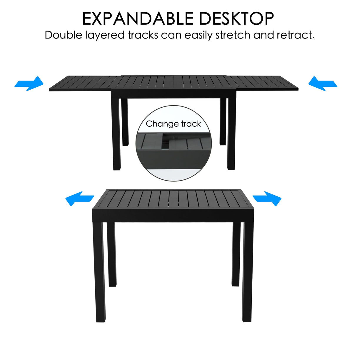 Kozyard Villa Expandable Patio Dining Table - Adjustable, Aluminum Outdoor Furniture for 4-6 Person, Perfect for Backyard, Porch, Deck, Garden - Dark Grey, 43"- 86" Kozyard