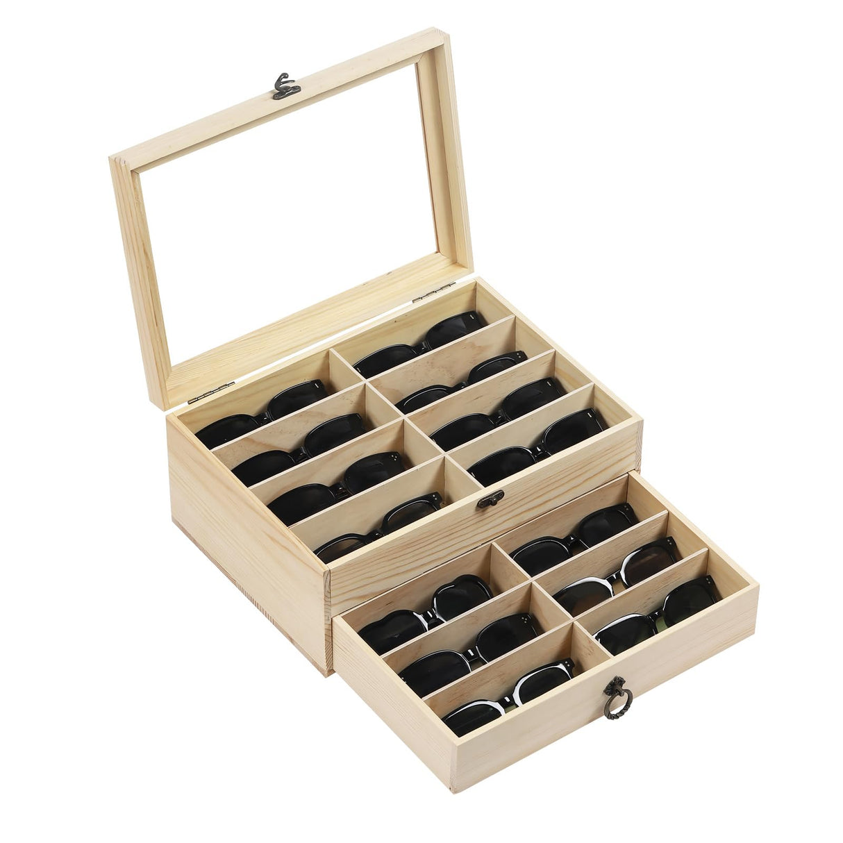 AUTOARK Pine Wood 16 Piece Eyeglasses Storage and Sunglass Glasses Display Drawer Lockable Case Organizer,DIY Colors,AW-187 AUTOARK