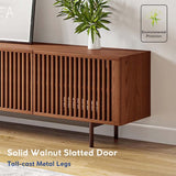 POVISON Modern Media Console with Storage, 95'' Solid Wood TV Stand for 75+ Inch TV, Farmhouse Slatted Door Entertainment Center, Full Assembled Tall POVISON