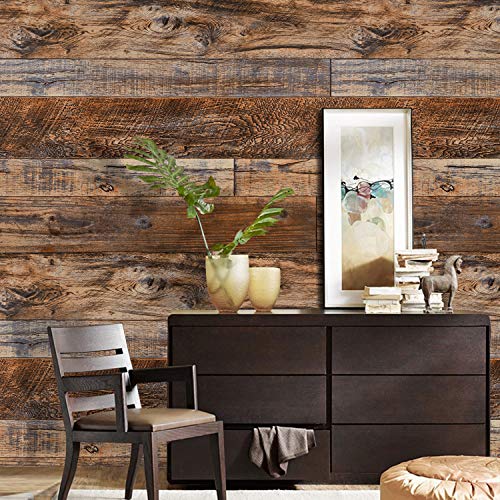 WENMER 17.71" x 118" Brown Wood Wallpaper Peel and Stick Shiplap Self Adhesive Contact Paper for Cabinet Countertop Shelf Drawer Wall Door WENMER