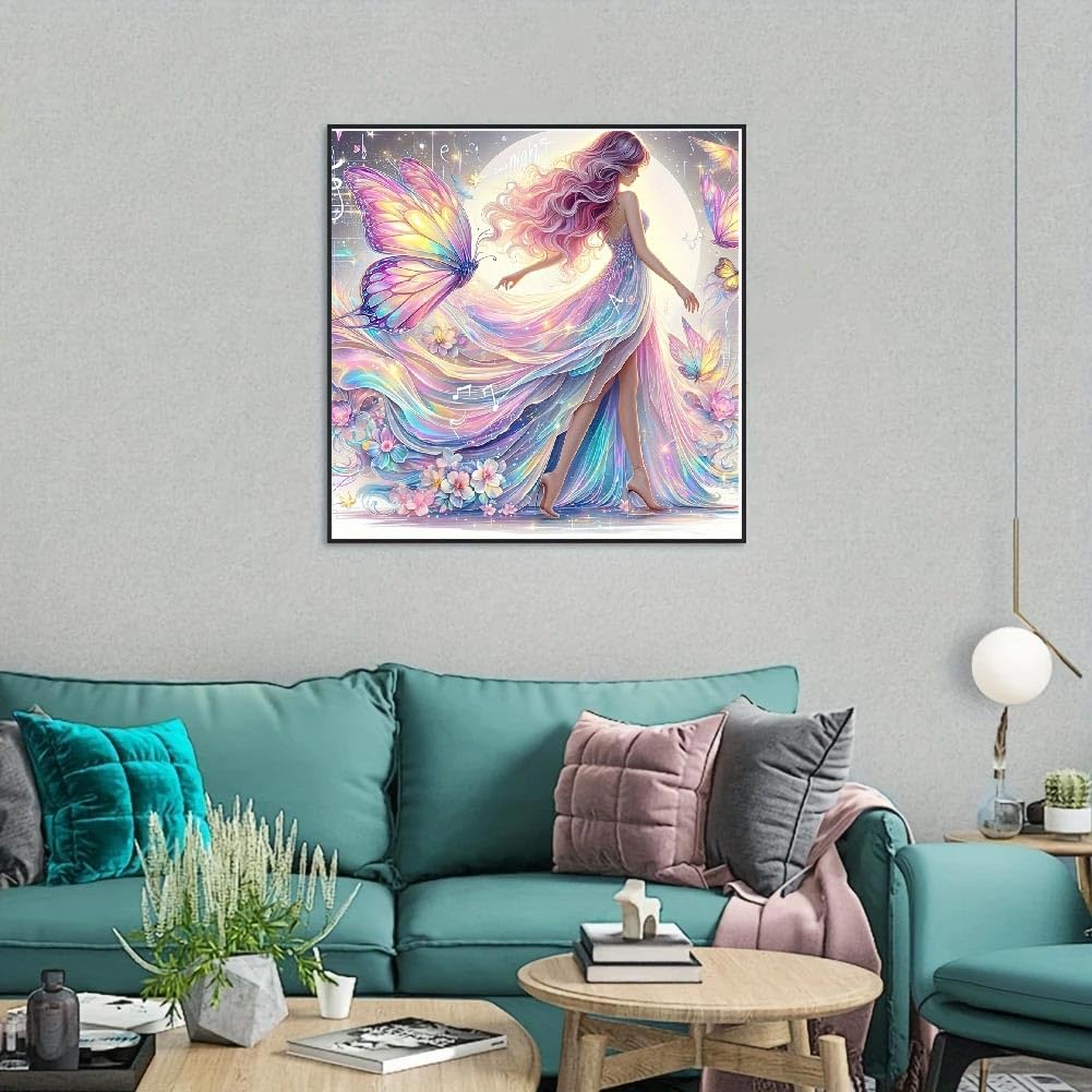 STGLCR Angel Diamond Painting Kit for Adults, Butterfly Diamond Art Kits for Beginners, Full Drill Round Gem Art Diamond Painting for Home Wall Decor Gift 12x12in STGLCR