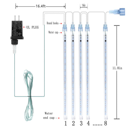 Kwaiffeo Christmas Lights Outdoor, 8 Tubes Meteor Shower Lights LED Snow Falling Icicle Cascading Lights for Xmas Tree Wedding Decoration Party, UL Plug, White