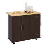 Shintenchi Rolling Kitchen Island Cart with Folding Drop Leaf Breakfast Bar, Portable Trolley Island with Large Storage Cabinet, Shelf and Drawer, Brown Shintenchi
